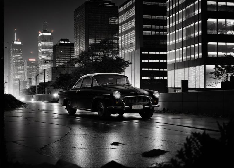 53335-1849053404-RAW photo, (black white metal car_1.1), chrome shiny, decrepit weary skyscrapers, cyberpunk undeground_1.1) , cracked road, crac.png